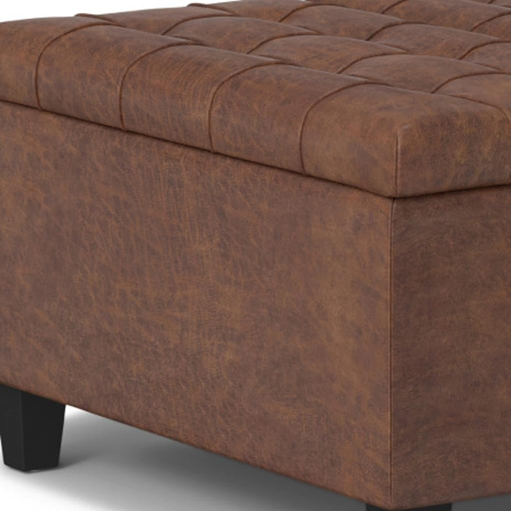 30" Brown Faux Leather Tufted Ottoman With Storage