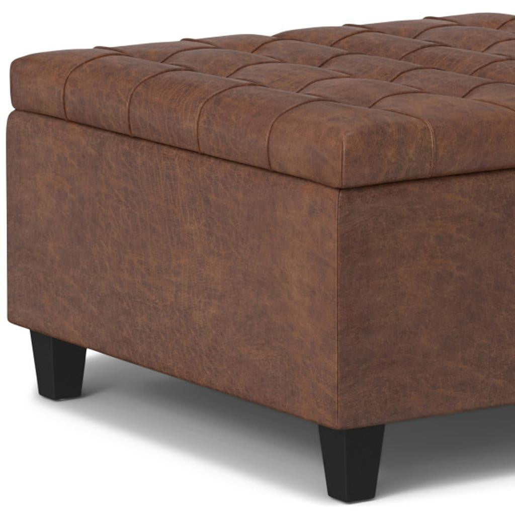 30" Brown Faux Leather Tufted Ottoman With Storage