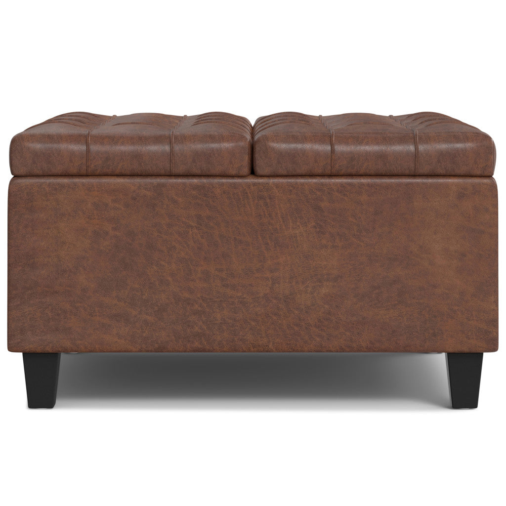 30" Brown Faux Leather Tufted Ottoman With Storage