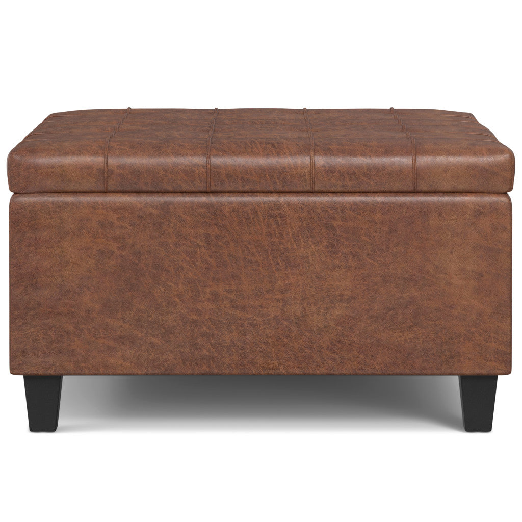 30" Brown Faux Leather Tufted Ottoman With Storage