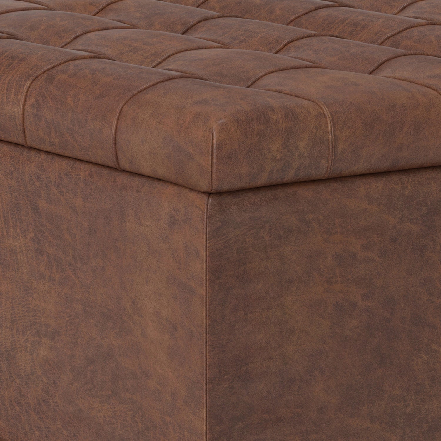 30" Brown Faux Leather Tufted Ottoman With Storage