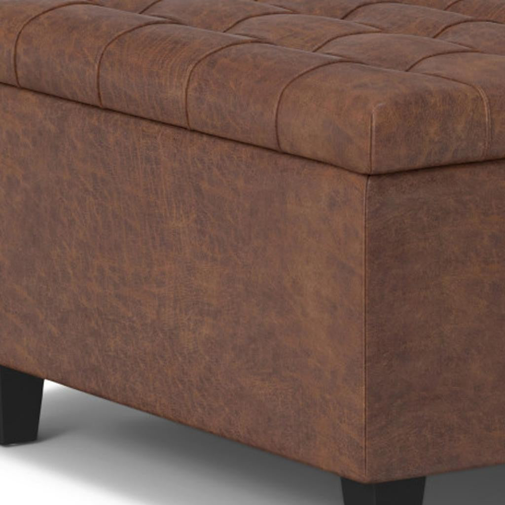 30" Brown Faux Leather Tufted Ottoman With Storage