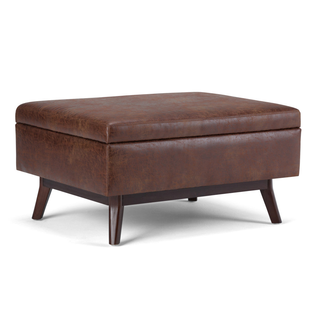 34" Brown Faux Leather Ottoman With Storage
