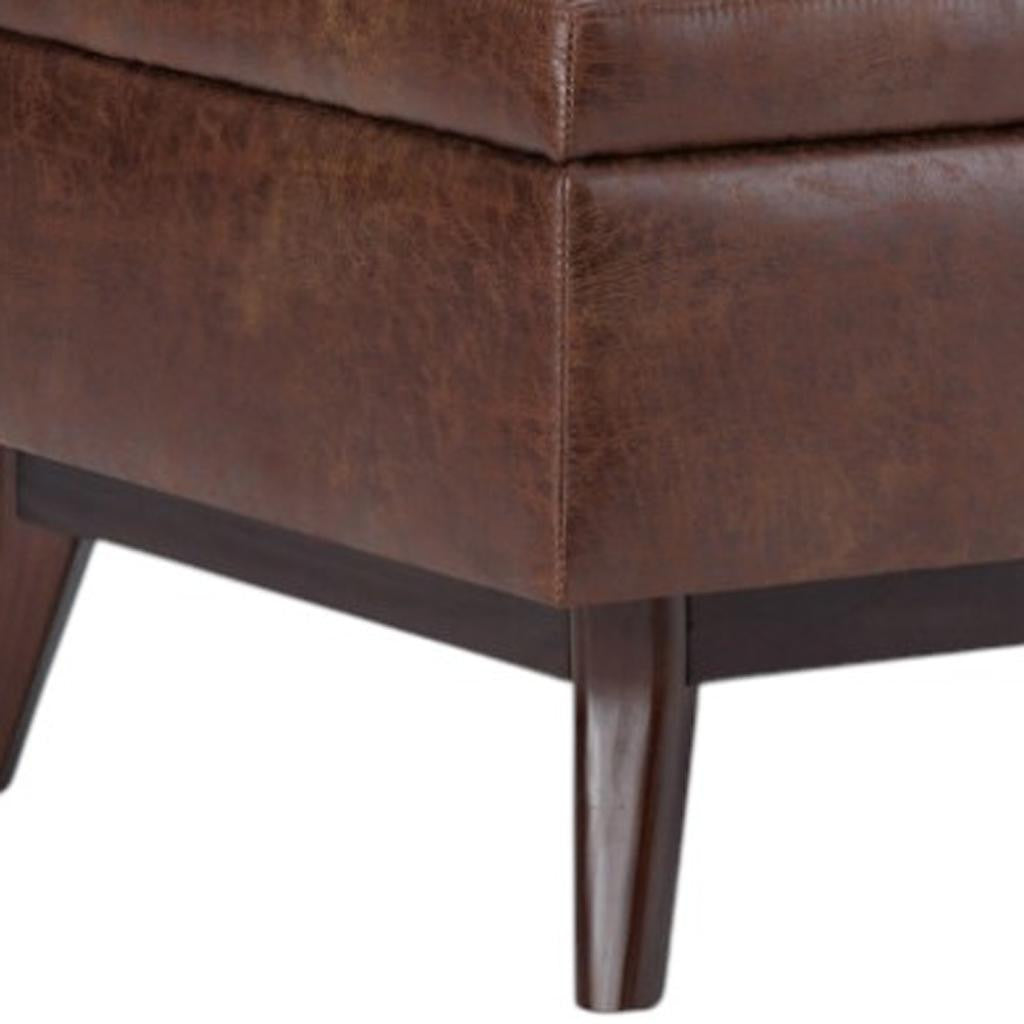 34" Brown Faux Leather Ottoman With Storage