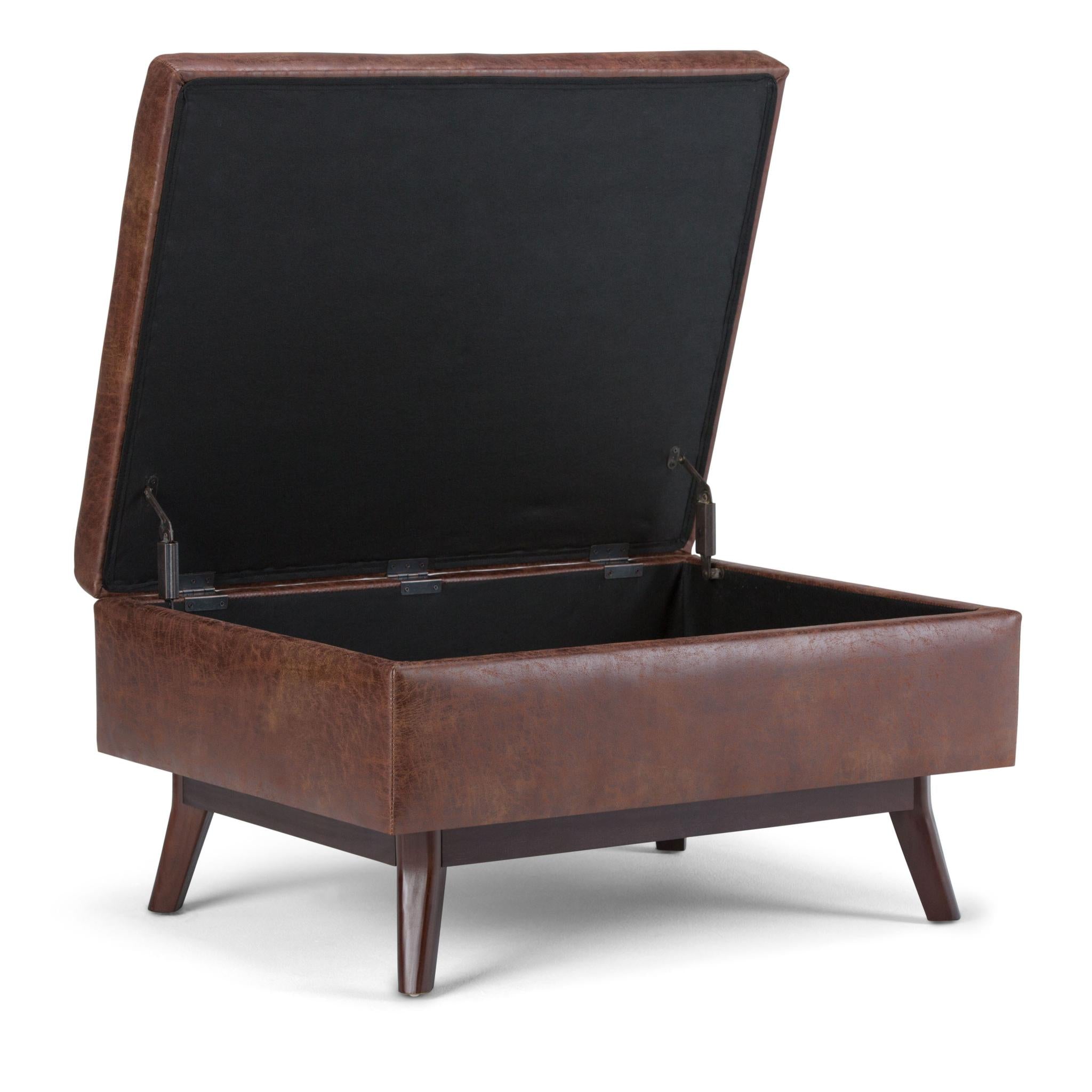 34" Brown Faux Leather Ottoman With Storage