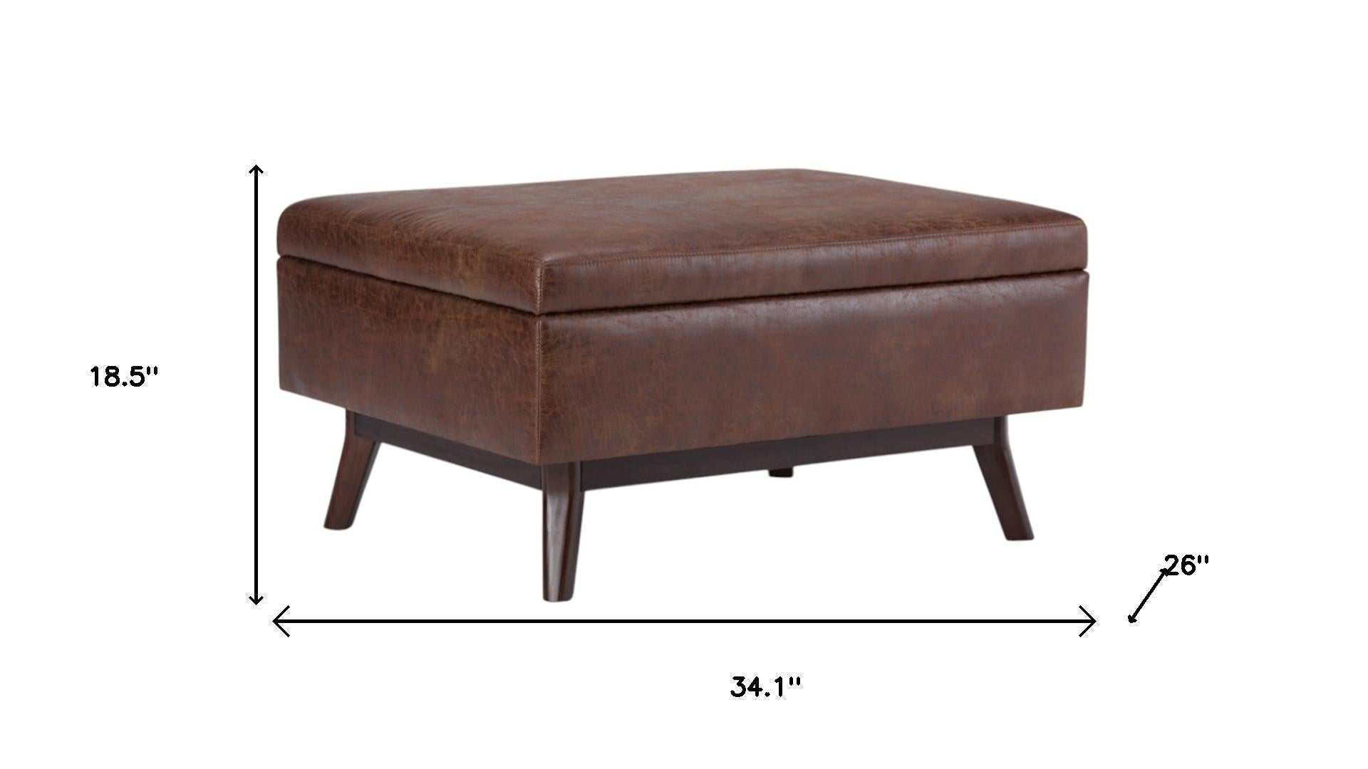 34" Brown Faux Leather Ottoman With Storage