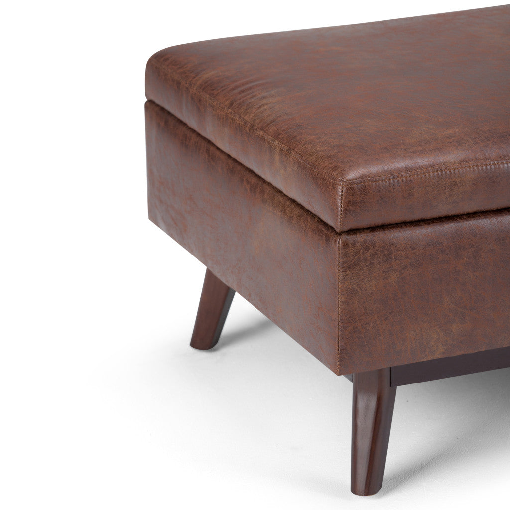 34" Brown Faux Leather Ottoman With Storage