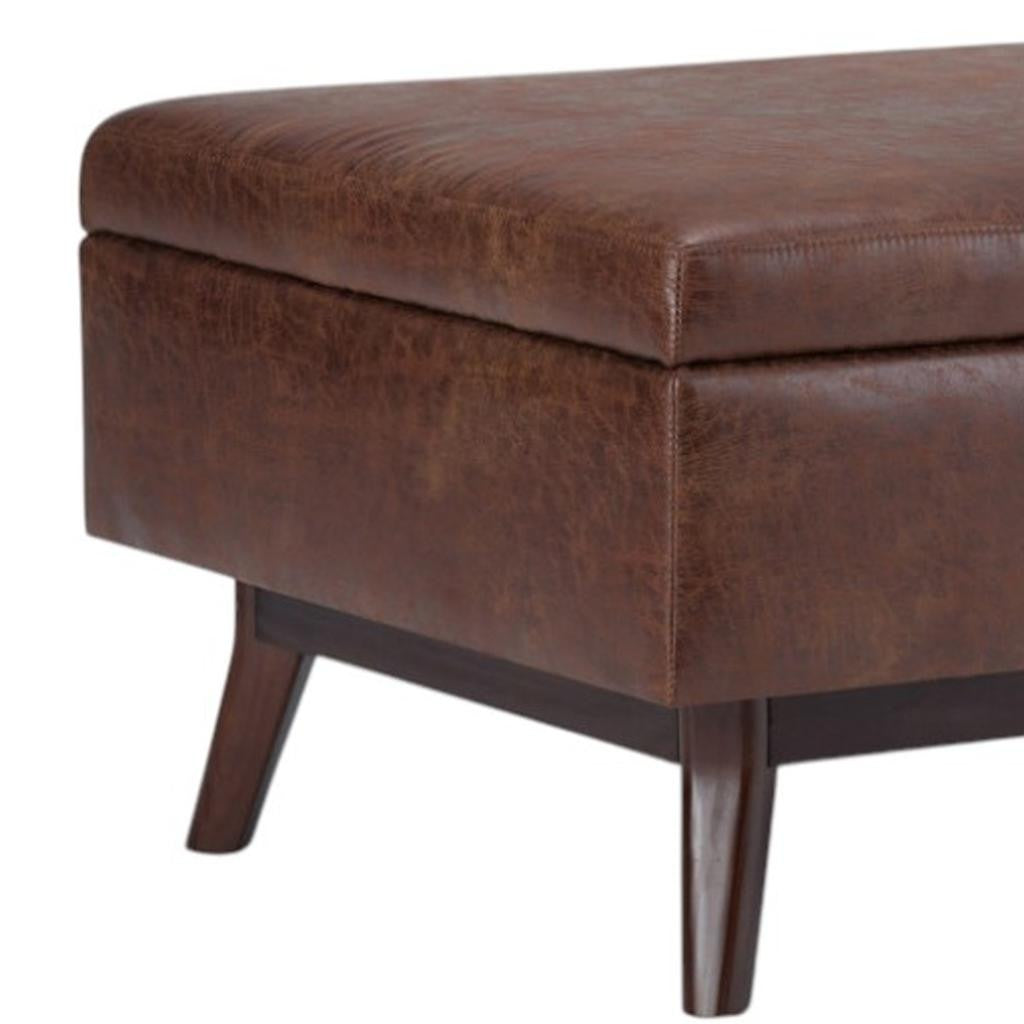 34" Brown Faux Leather Ottoman With Storage