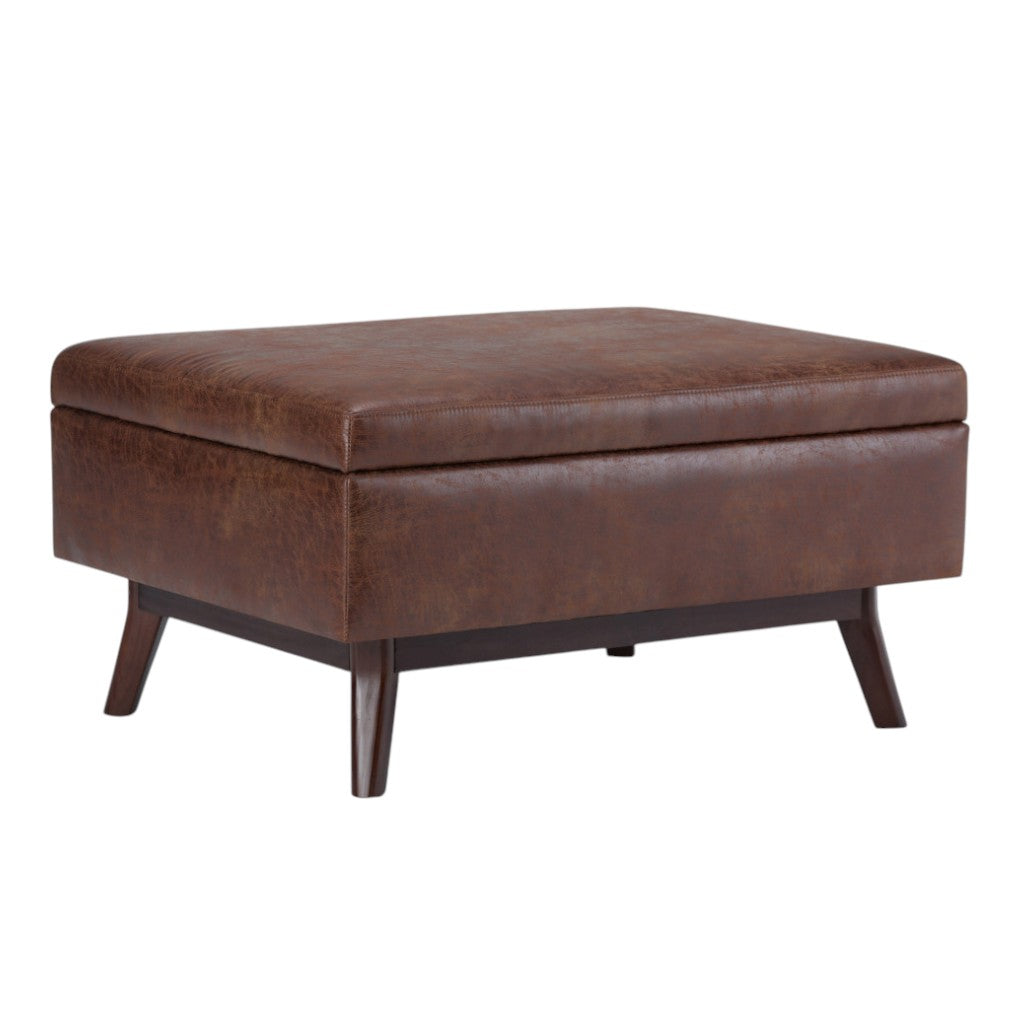 34" Brown Faux Leather Ottoman With Storage