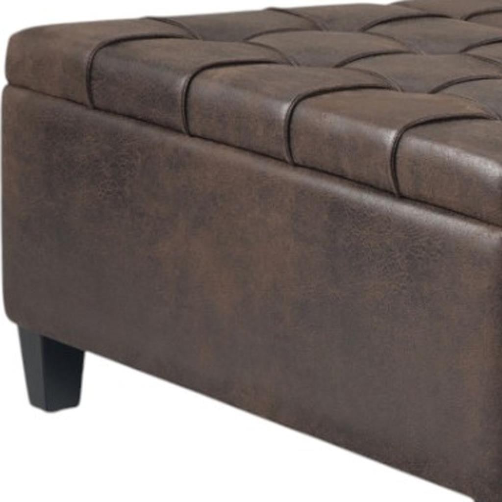 36" Brown And Espresso Faux Leather Tufted Ottoman With Storage