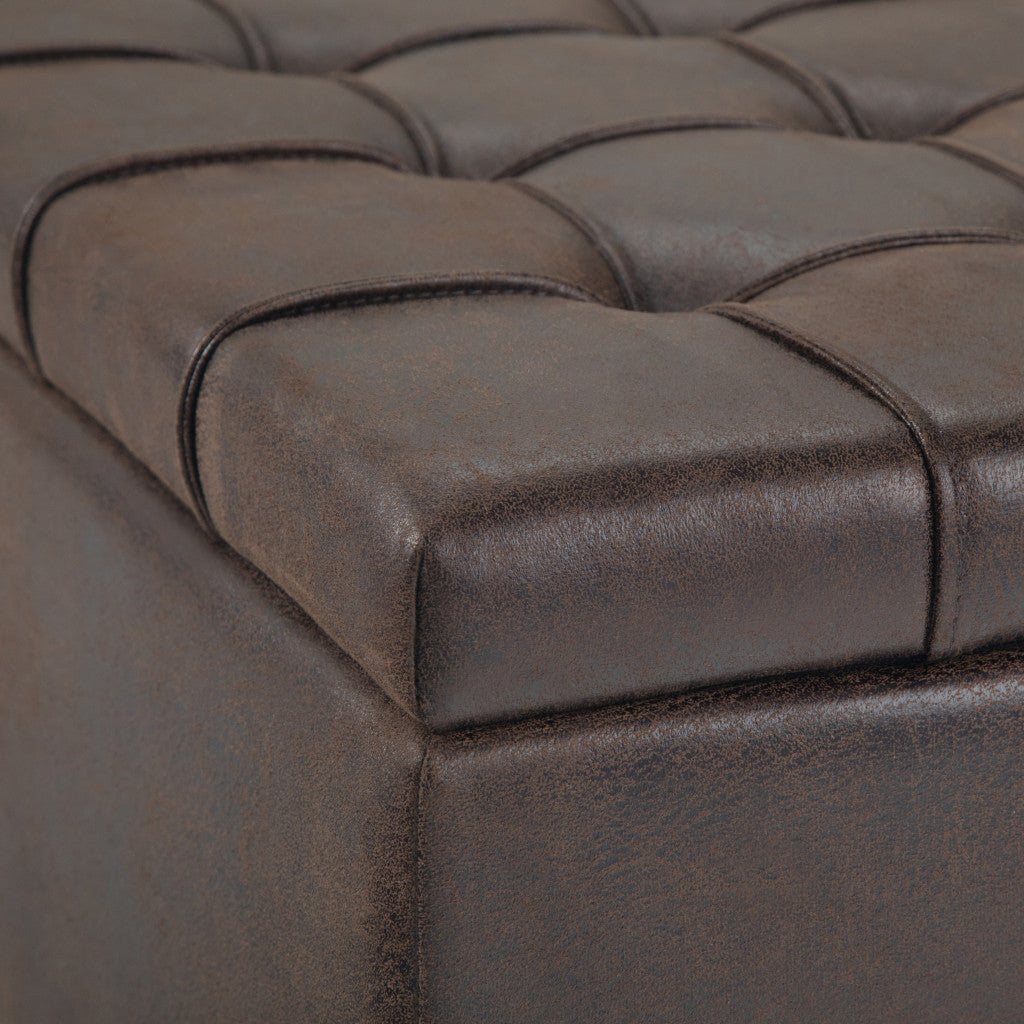 36" Brown And Espresso Faux Leather Tufted Ottoman With Storage