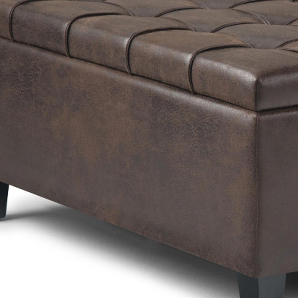 36" Brown And Espresso Faux Leather Tufted Ottoman With Storage