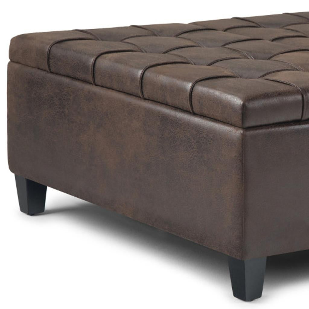 36" Brown And Espresso Faux Leather Tufted Ottoman With Storage