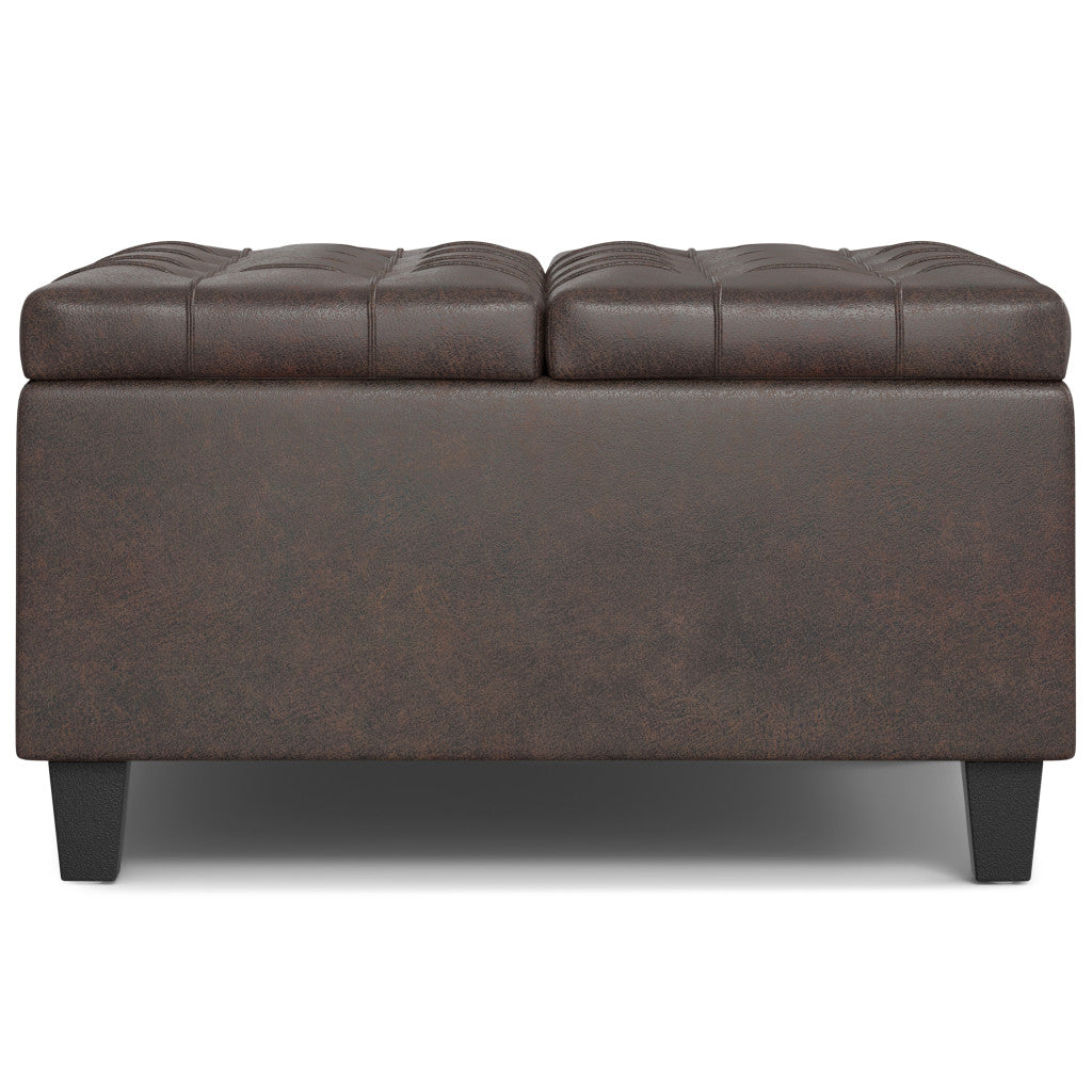 30" Brown Faux Leather Tufted Ottoman With Storage