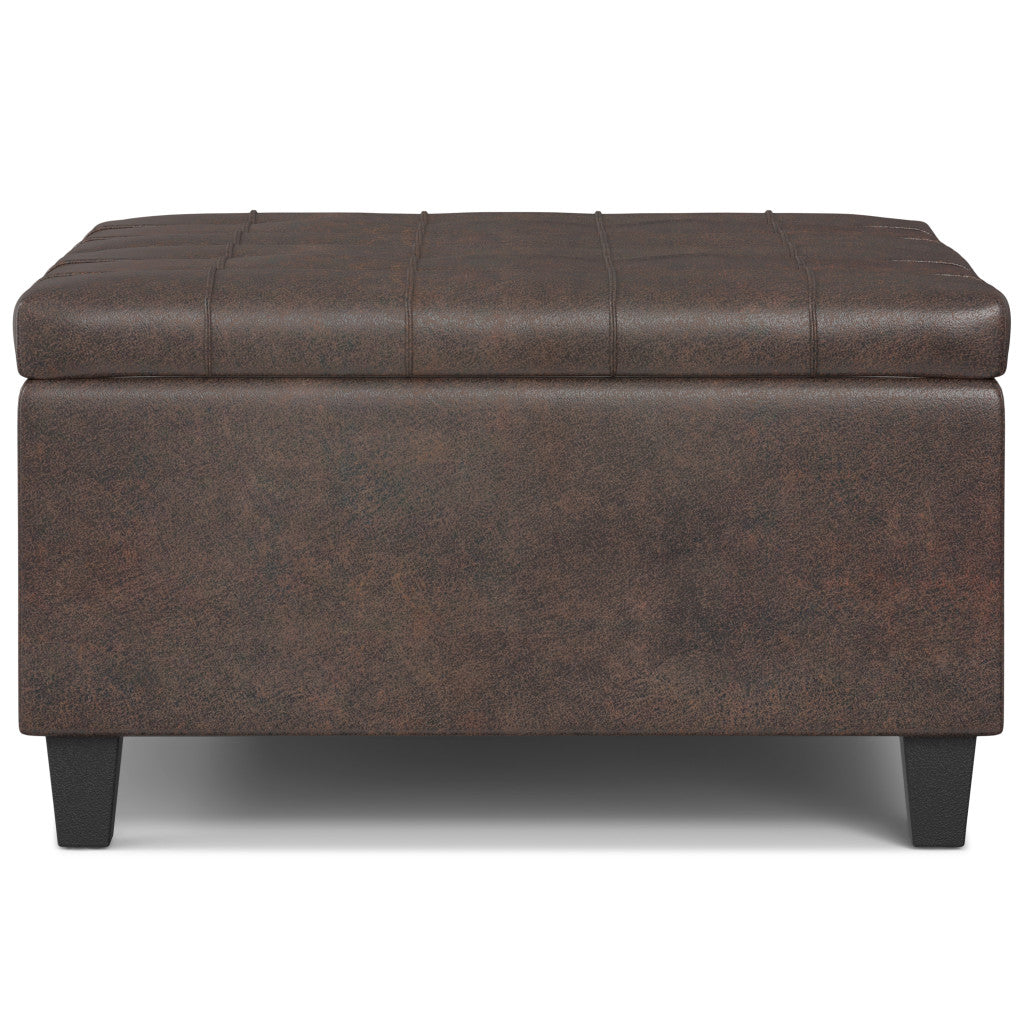 30" Brown Faux Leather Tufted Ottoman With Storage
