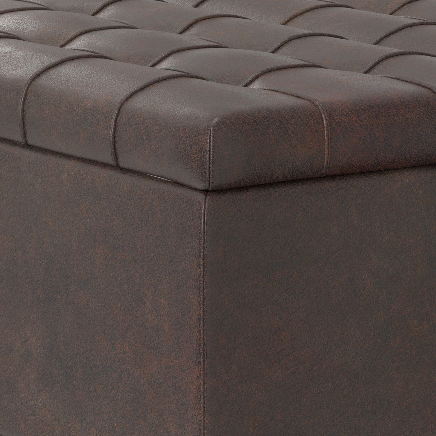 30" Brown Faux Leather Tufted Ottoman With Storage