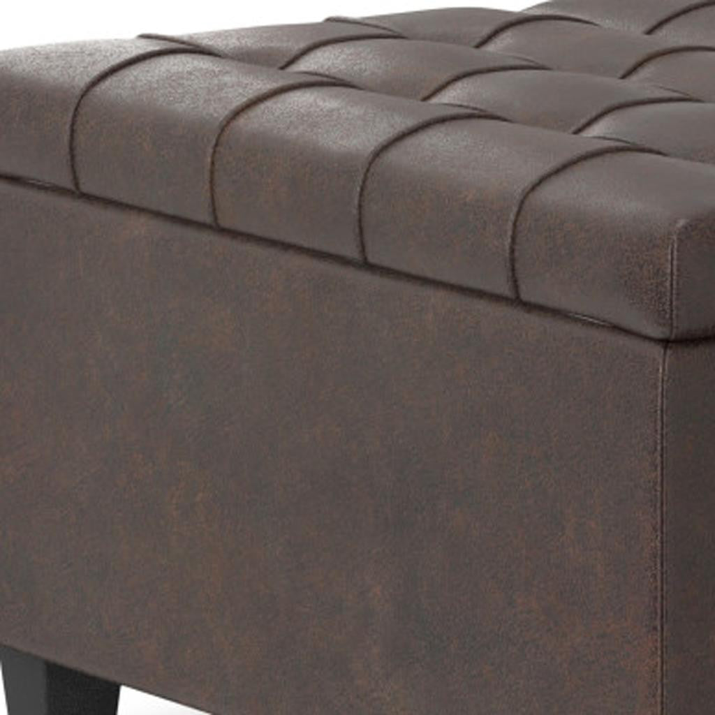 30" Brown Faux Leather Tufted Ottoman With Storage