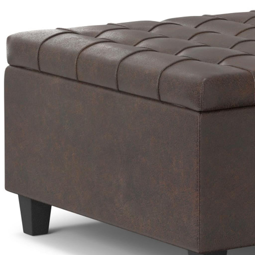30" Brown Faux Leather Tufted Ottoman With Storage