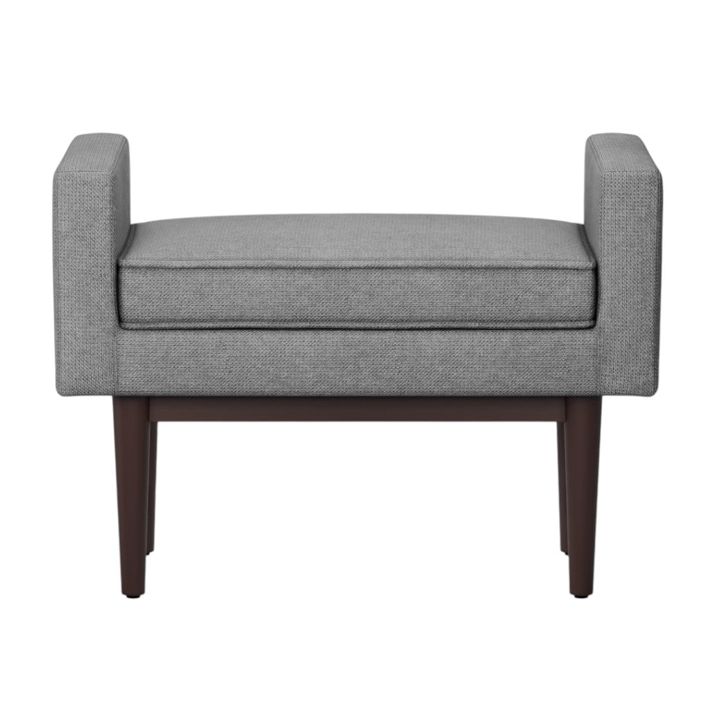 29" Pewter And Walnut Linen Ottoman