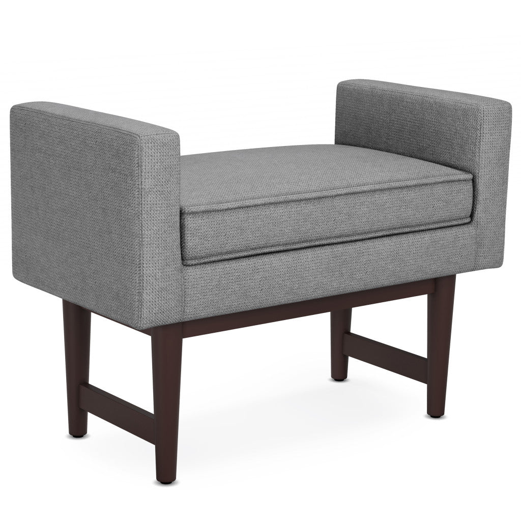 29" Pewter And Walnut Linen Ottoman