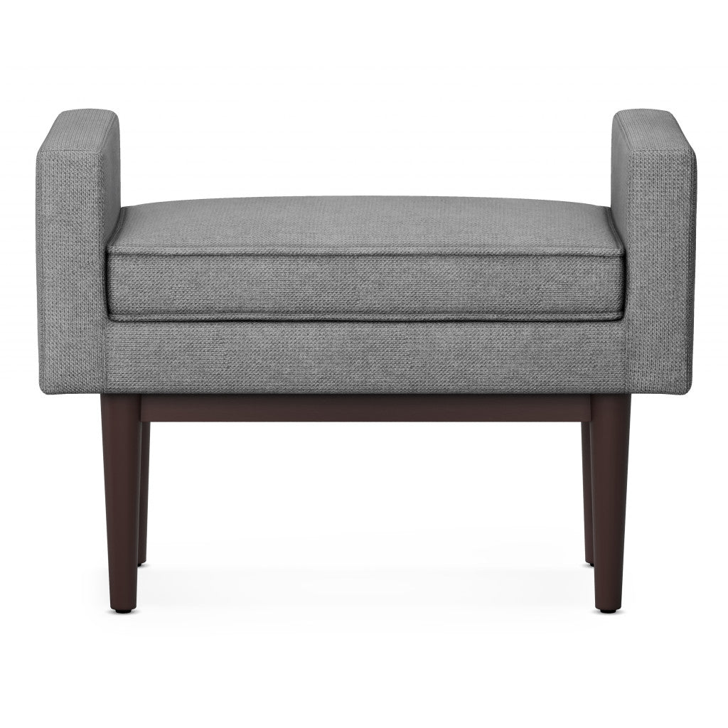29" Pewter And Walnut Linen Ottoman