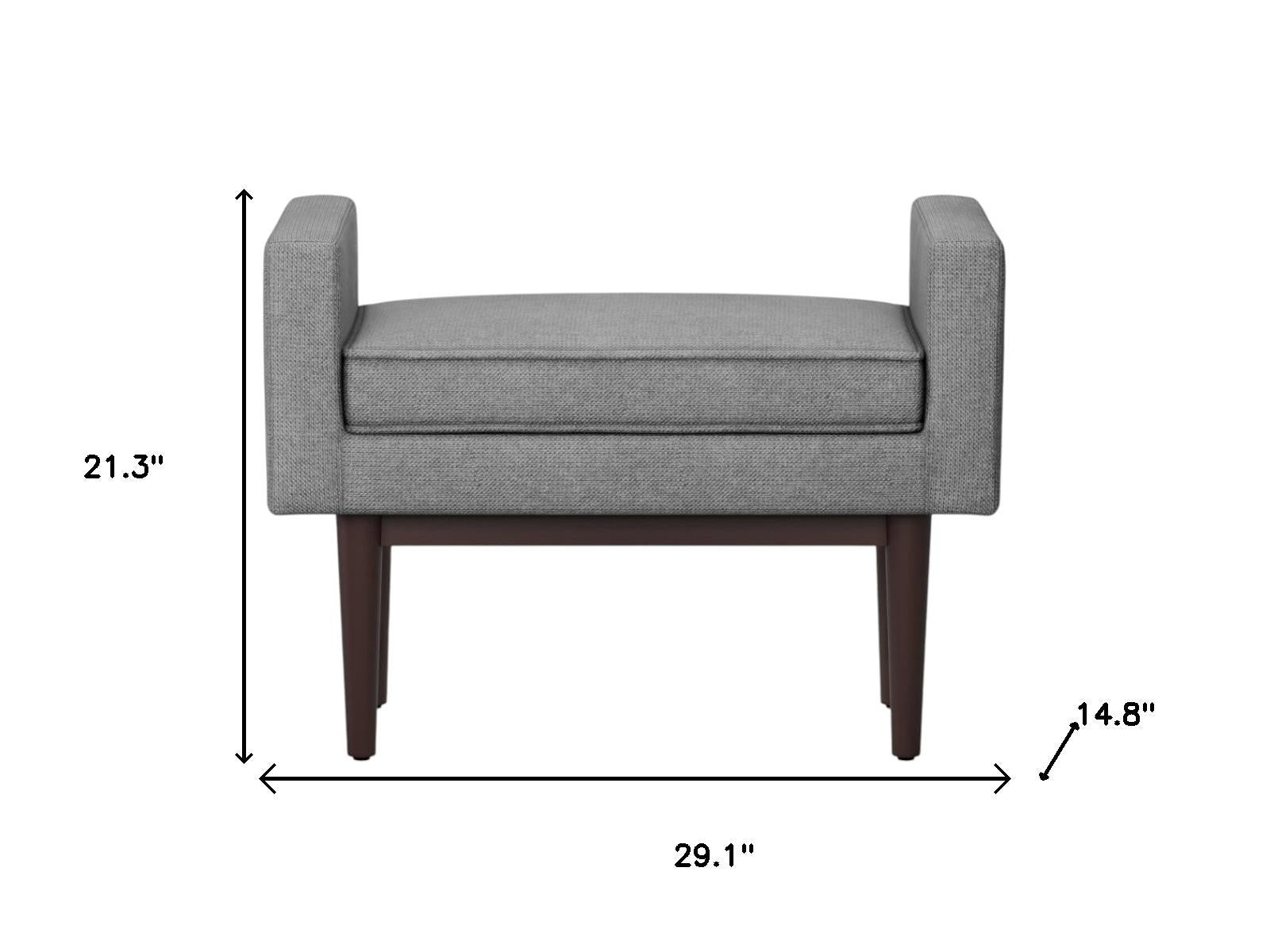 29" Pewter And Walnut Linen Ottoman