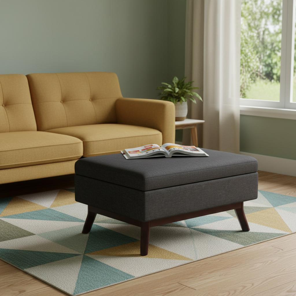 34" Slate Gray And Brown Upholstery Ottoman With Storage