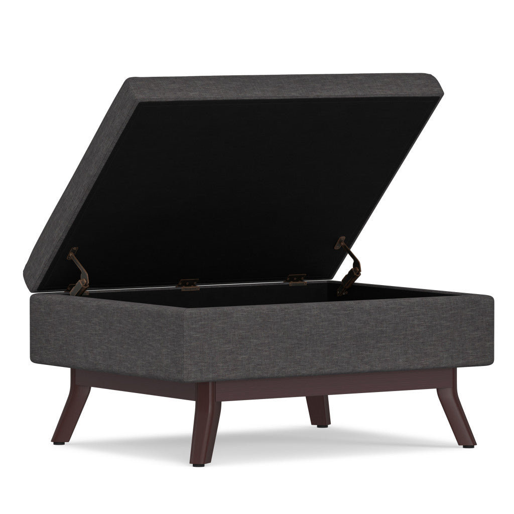 34" Slate Gray And Brown Upholstery Ottoman With Storage