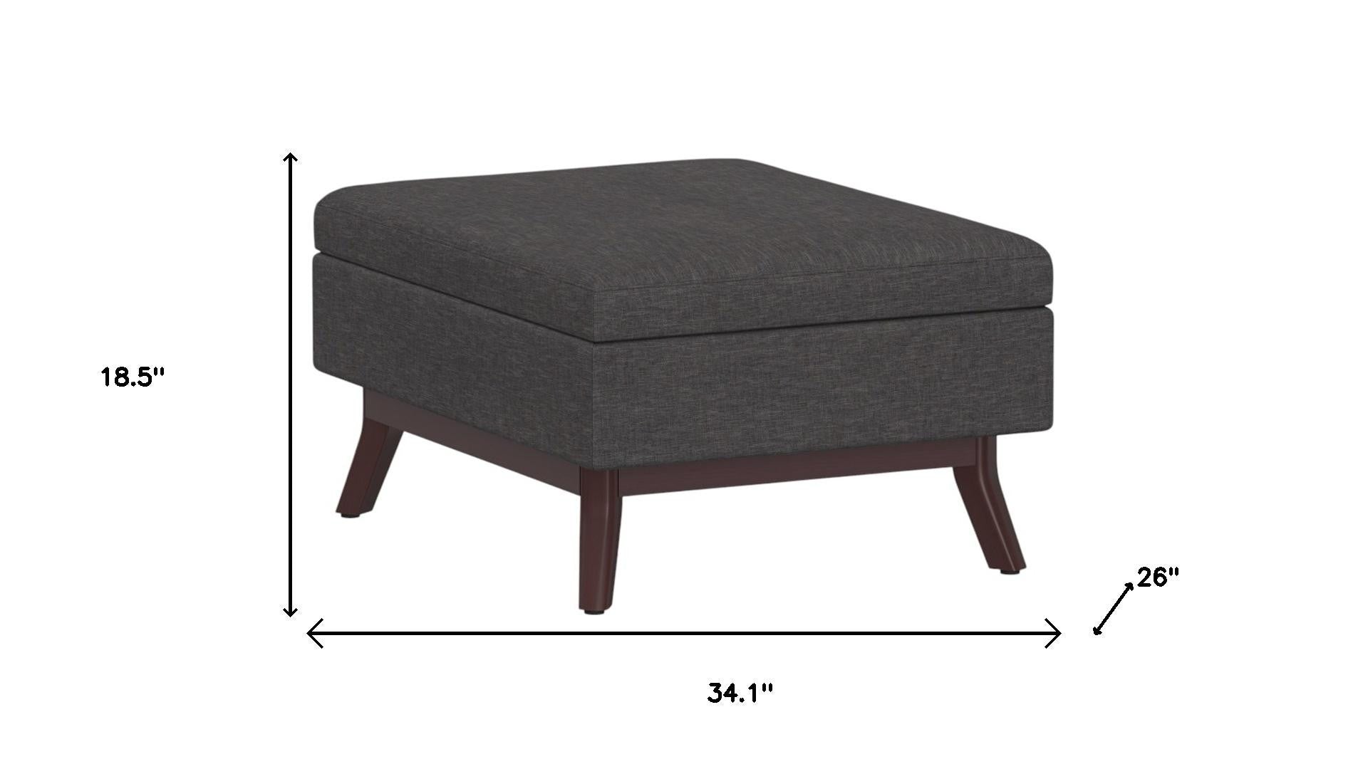 34" Slate Gray And Brown Upholstery Ottoman With Storage
