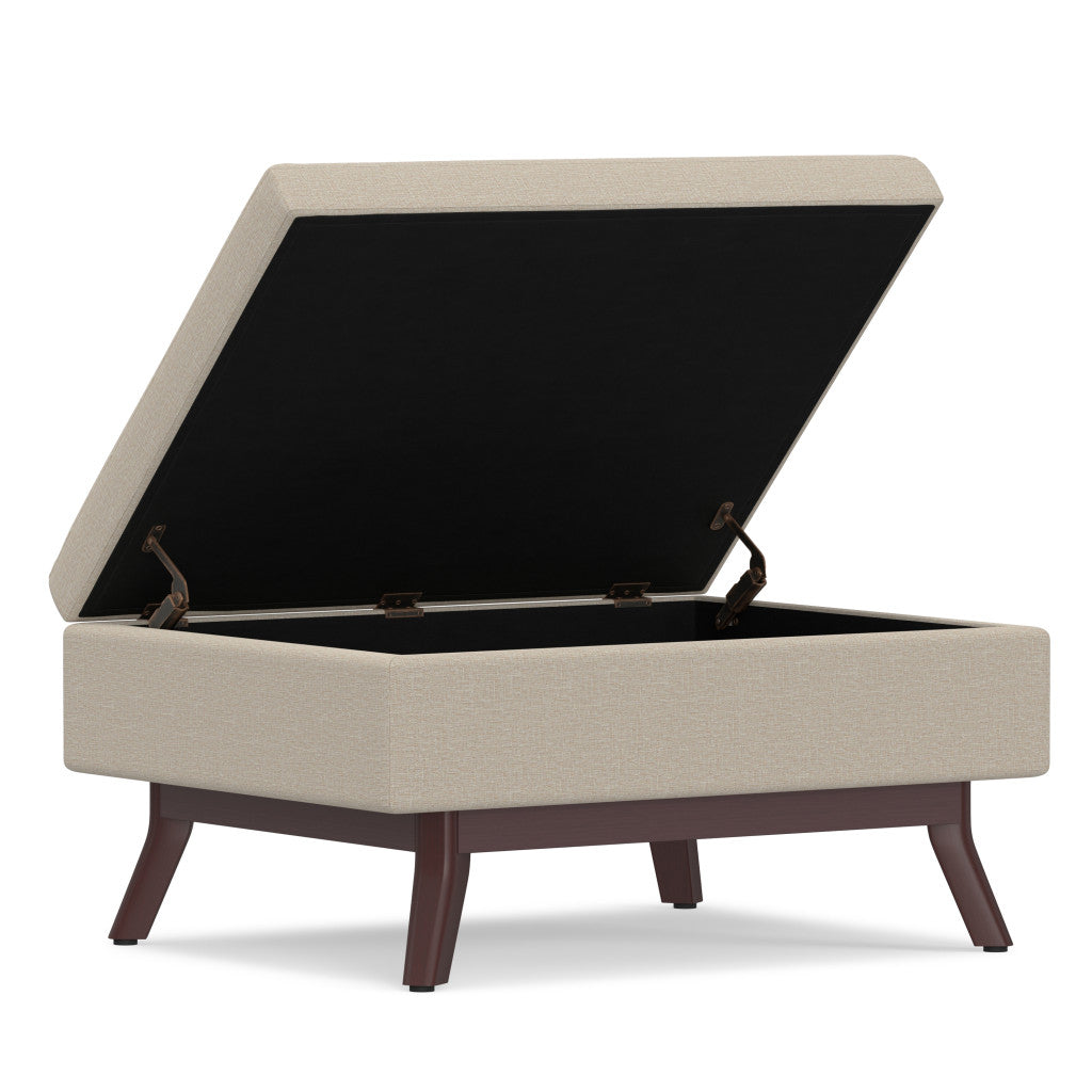 34" Natural And Brown Upholstery Ottoman With Storage