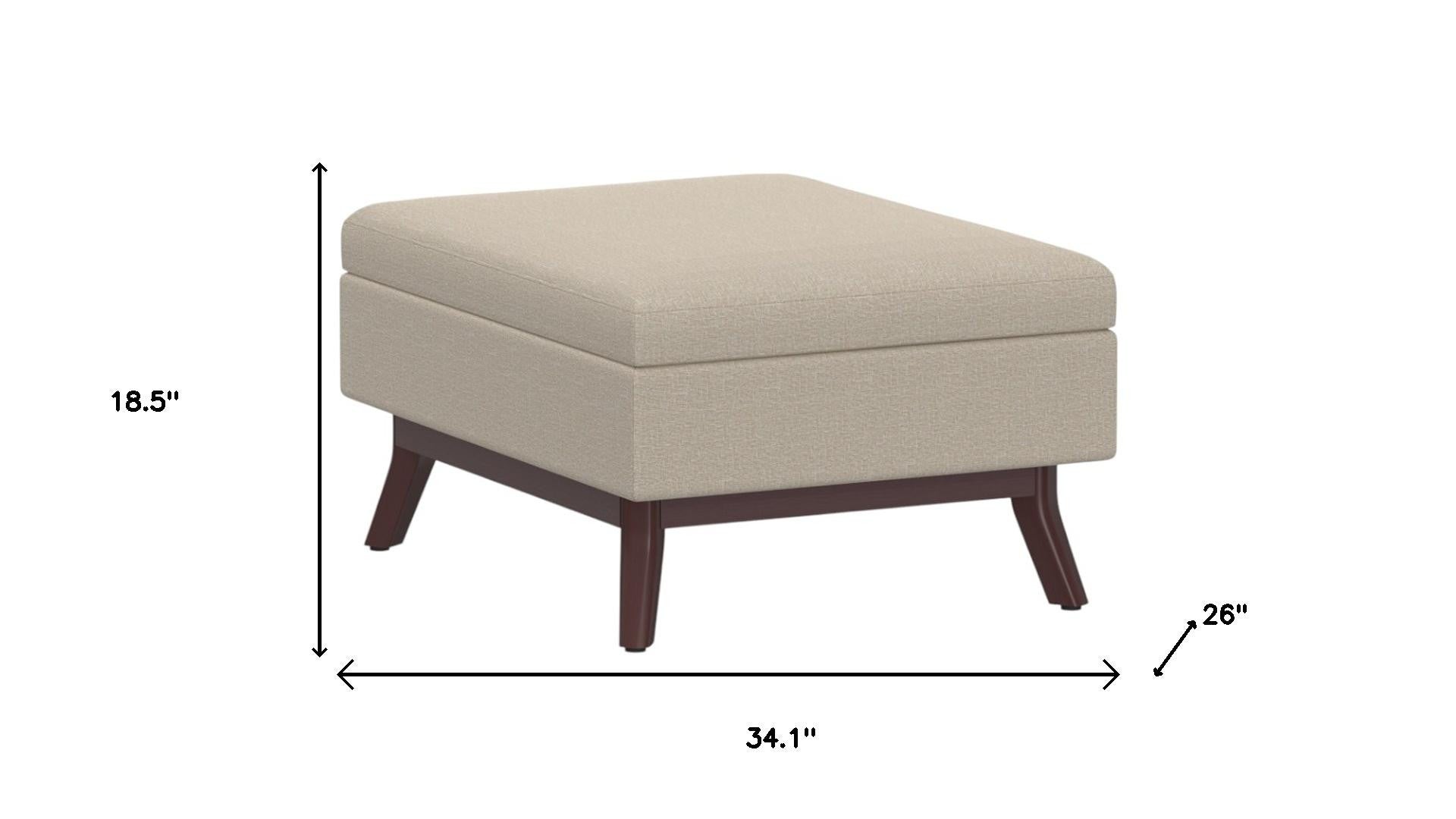 34" Natural And Brown Upholstery Ottoman With Storage