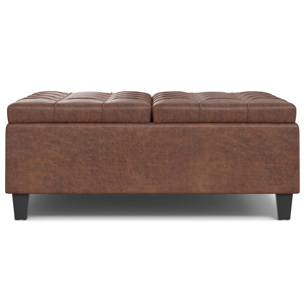 40" Brown Faux Leather Tufted Ottoman With Storage