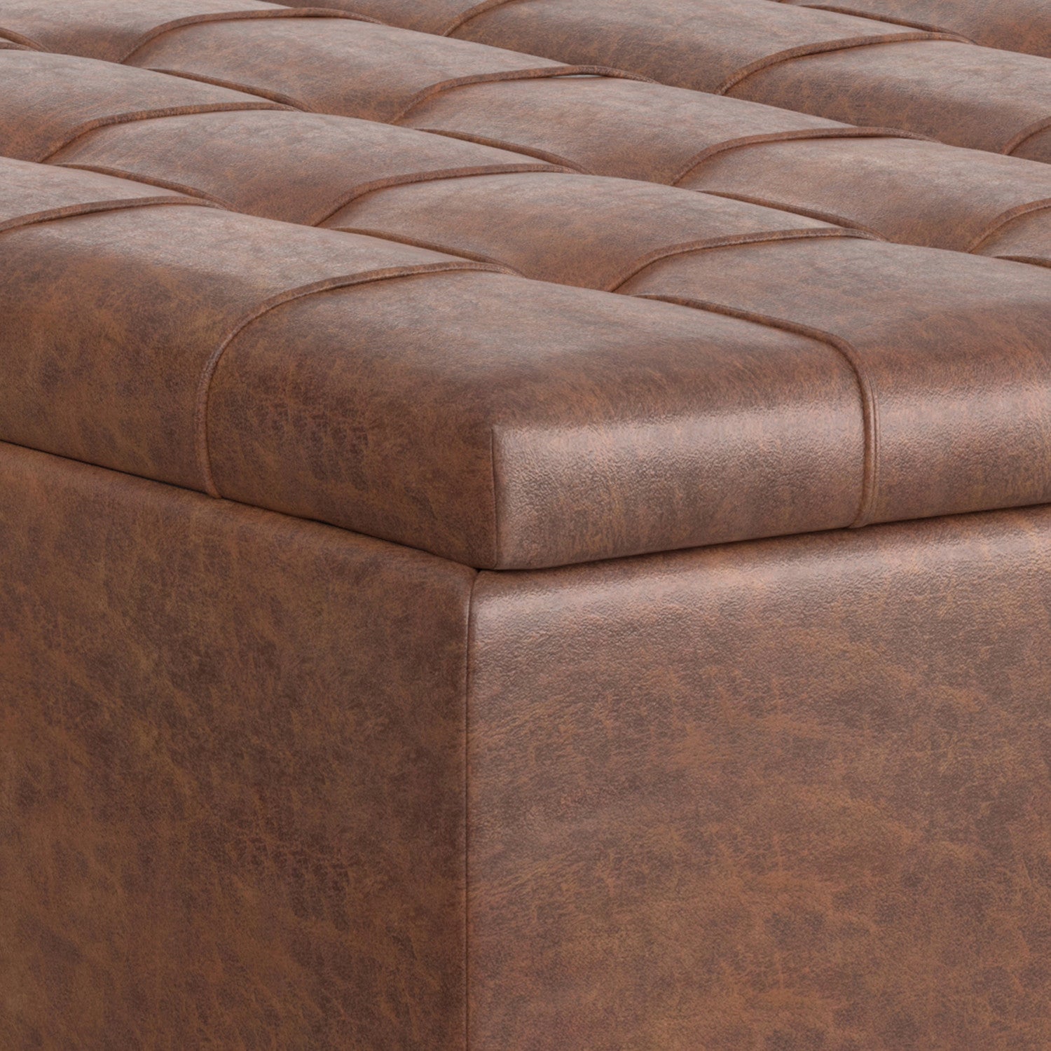 40" Brown Faux Leather Tufted Ottoman With Storage