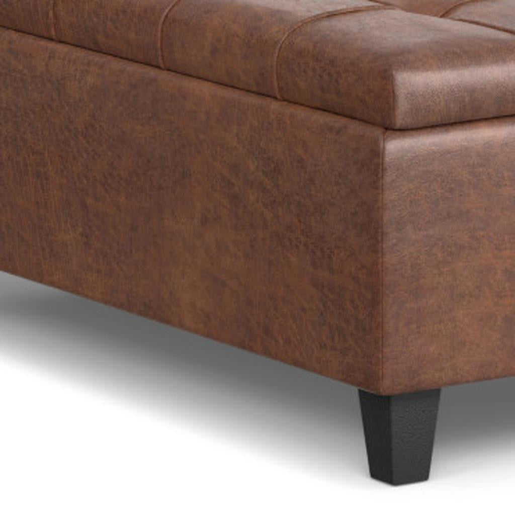 40" Brown Faux Leather Tufted Ottoman With Storage