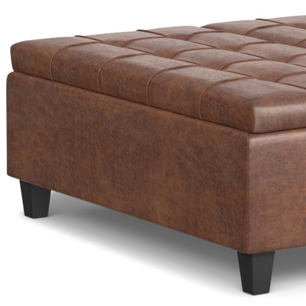 40" Brown Faux Leather Tufted Ottoman With Storage