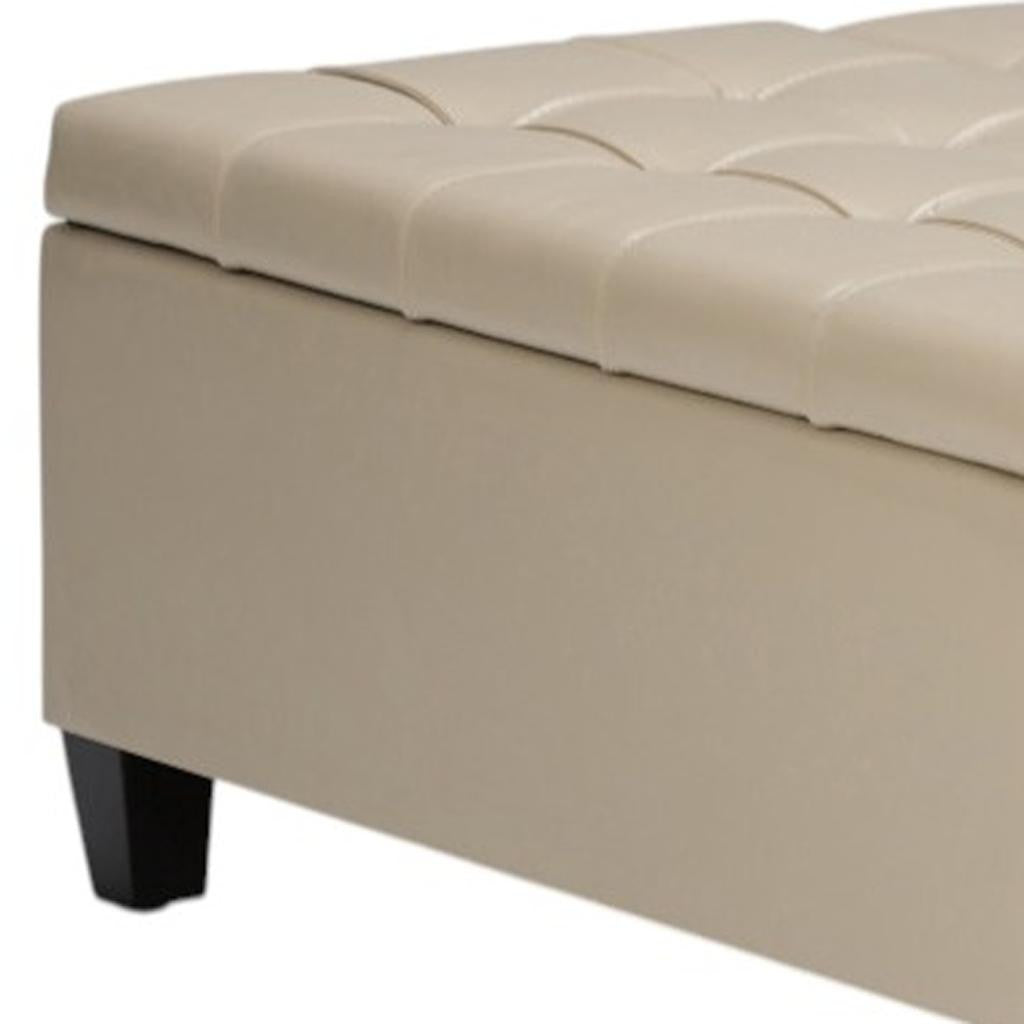 36" Cream And Espresso Faux Leather Tufted Ottoman With Storage