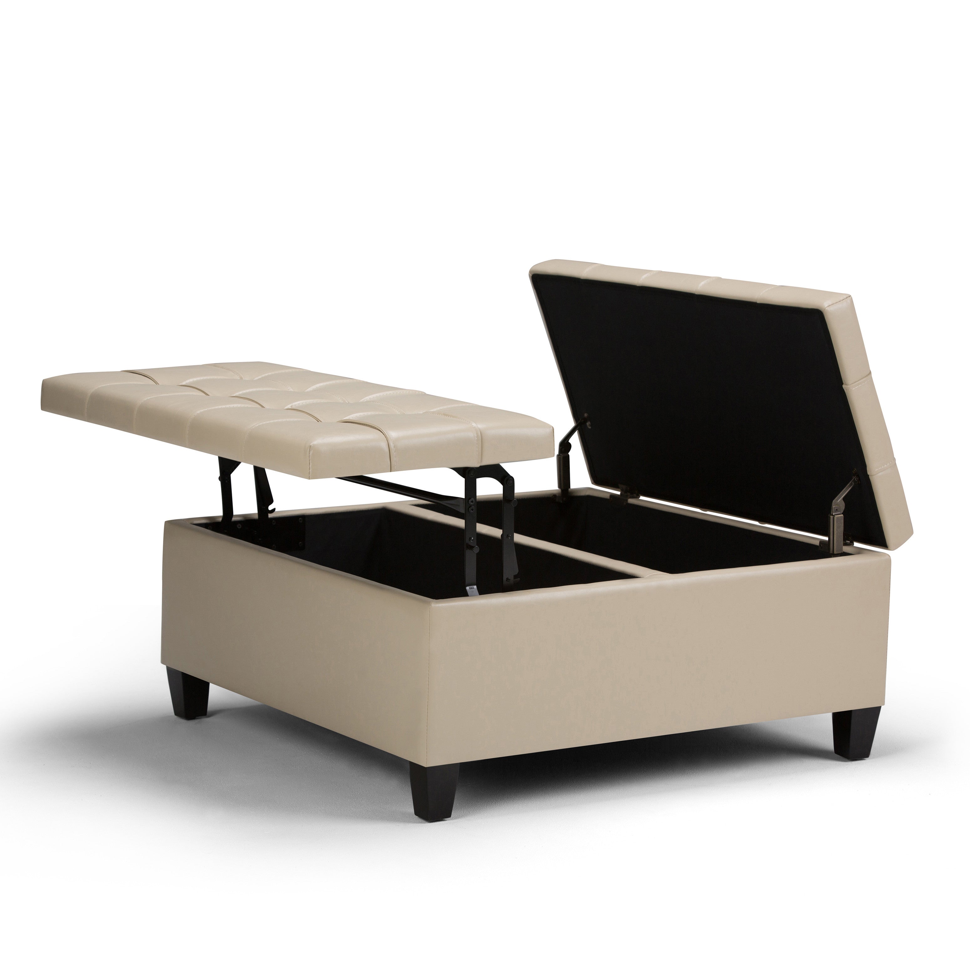 36" Cream And Espresso Faux Leather Tufted Ottoman With Storage