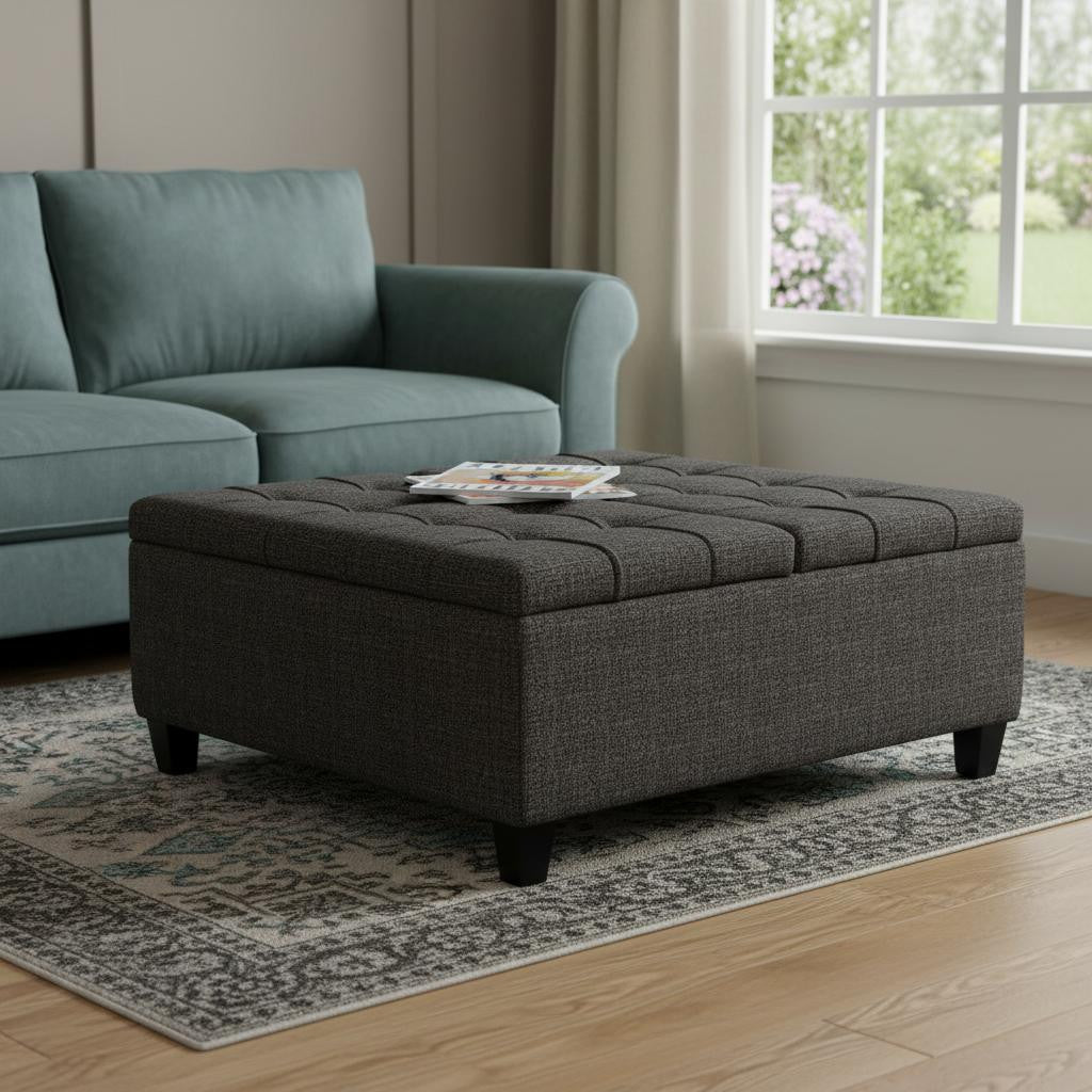 36" Ebony And Espresso Upholstery Tufted Ottoman With Storage