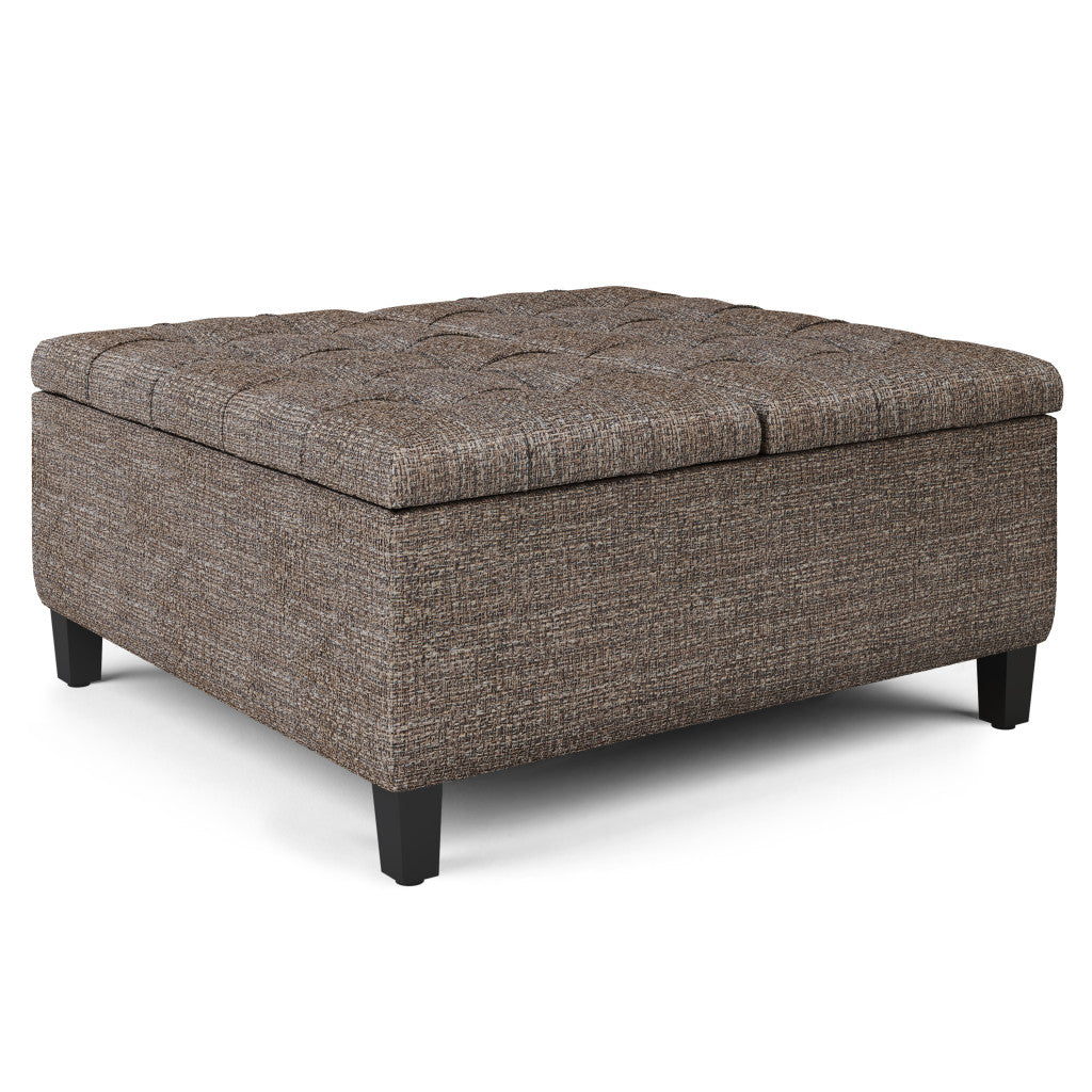 36" Brown And Dark Brown Upholstery Tufted Ottoman With Storage
