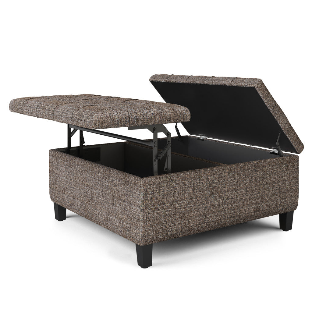 36" Brown And Dark Brown Upholstery Tufted Ottoman With Storage
