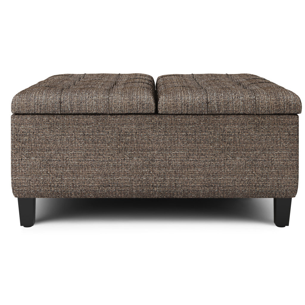 36" Brown And Dark Brown Upholstery Tufted Ottoman With Storage
