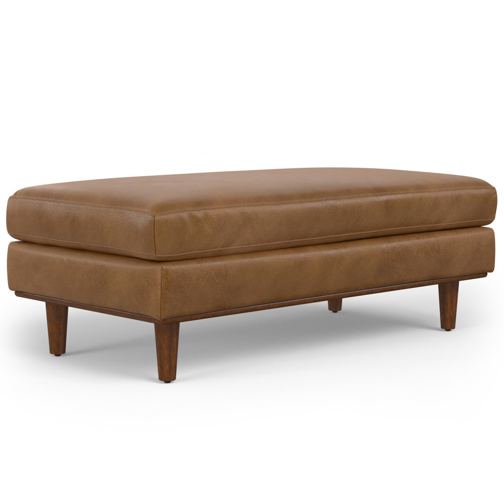 49" Brown Genuine Leather Cocktail Ottoman