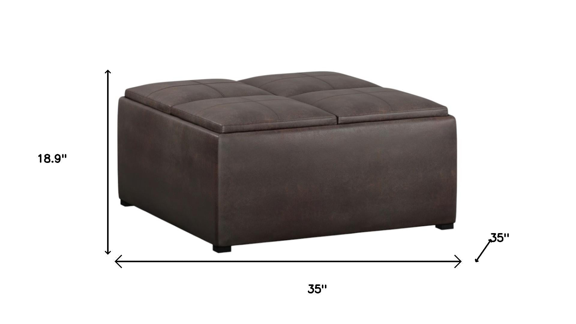 35" Brown And Black Faux Leather Ottoman With Storage