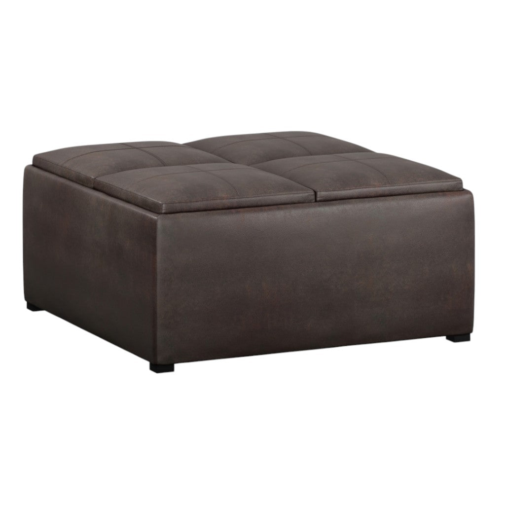 35" Brown And Black Faux Leather Ottoman With Storage
