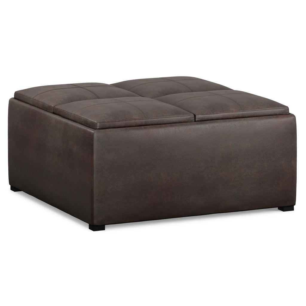 35" Brown And Black Faux Leather Ottoman With Storage