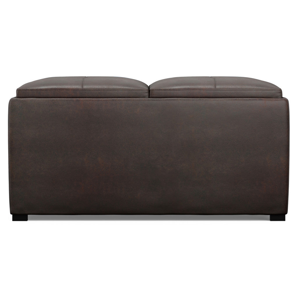 35" Brown And Black Faux Leather Ottoman With Storage