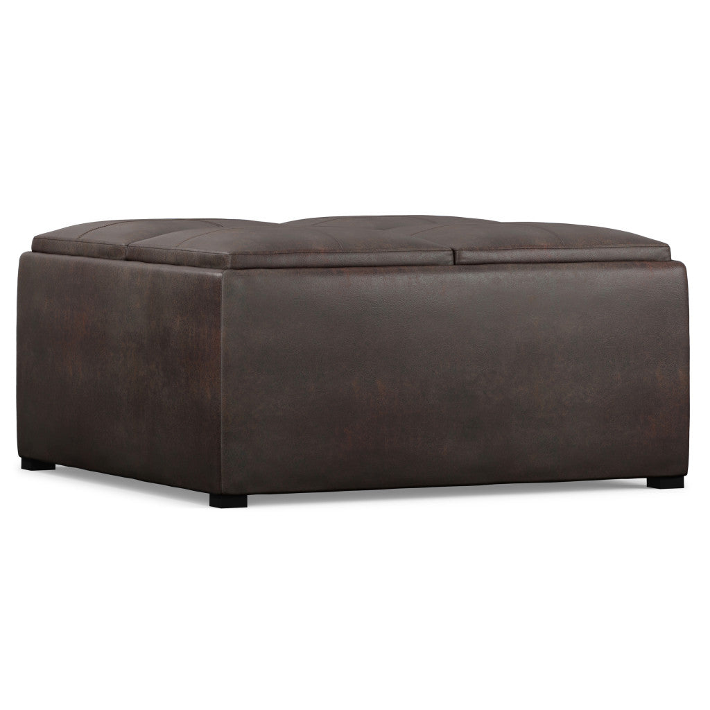35" Brown And Black Faux Leather Ottoman With Storage