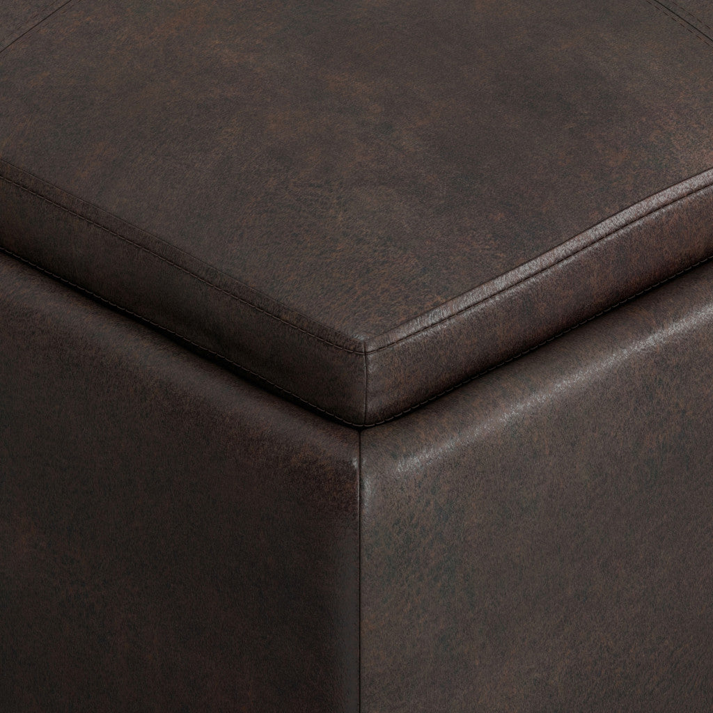 35" Brown And Black Faux Leather Ottoman With Storage