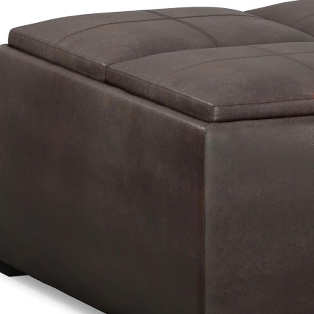 35" Brown And Black Faux Leather Ottoman With Storage