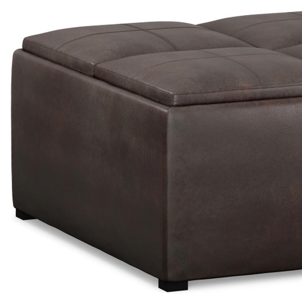 35" Brown And Black Faux Leather Ottoman With Storage